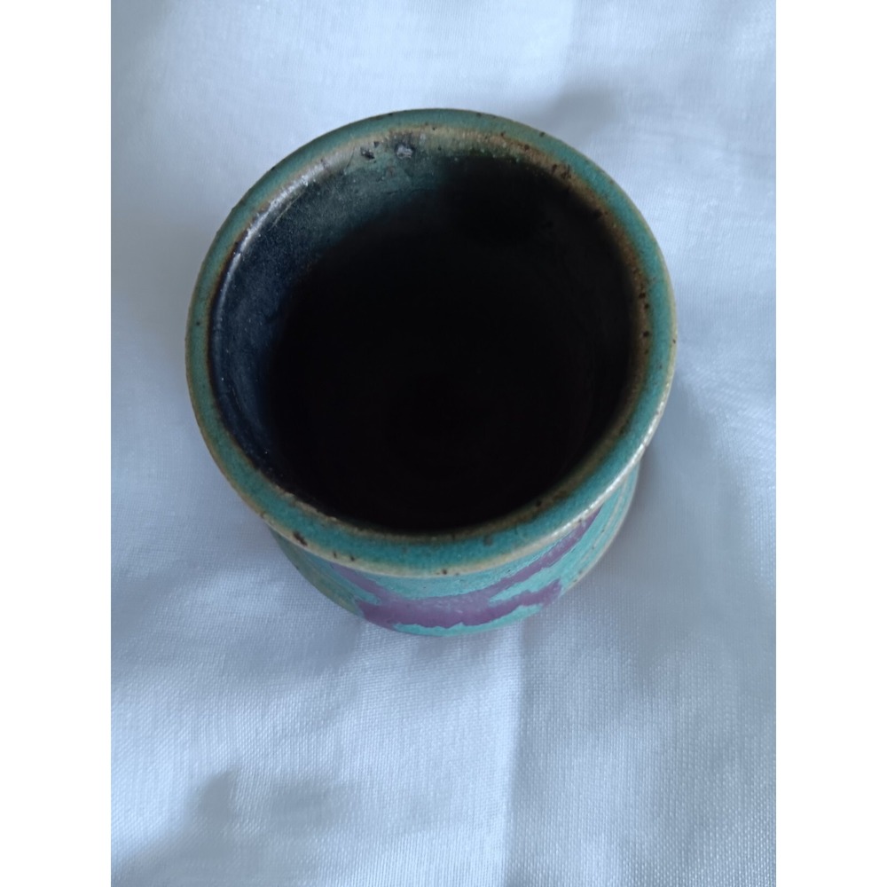Stoneware Pottery Miniature /Turquoise & Maroon Signed By Artist Sparta TN - Picture 4 of 8